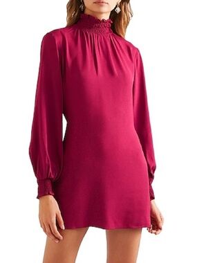 Ruffled High-Neck Mini Dress in Berry